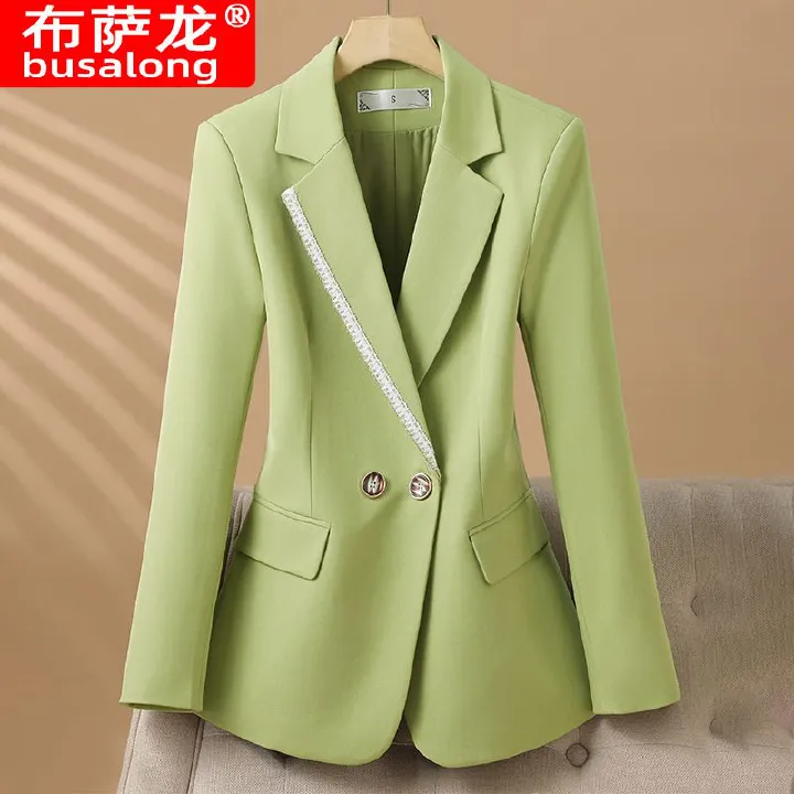 Women Lady Suit Coat Matching Chiffon Three Quarter Sleeve Thin Coat Solid Color Jacket Suit Lapel Diamond V-neck Elegant Coat