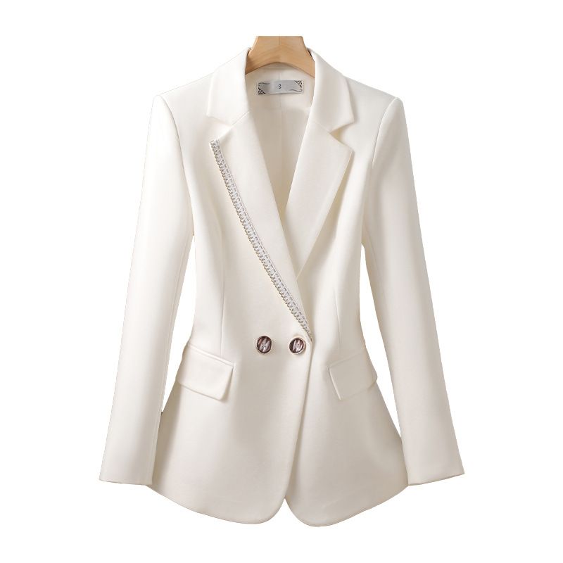 Women Lady Suit Coat Matching Chiffon Three Quarter Sleeve Thin Coat Solid Color Jacket Suit Lapel Diamond V-neck Elegant Coat