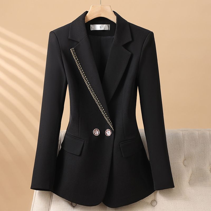 Women Lady Suit Coat Matching Chiffon Three Quarter Sleeve Thin Coat Solid Color Jacket Suit Lapel Diamond V-neck Elegant Coat