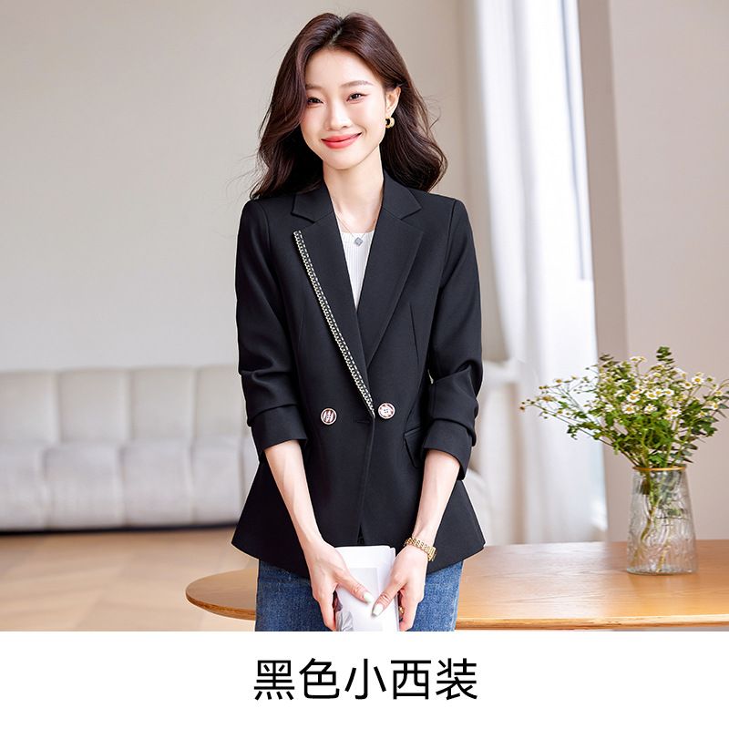 Women Lady Suit Coat Matching Chiffon Three Quarter Sleeve Thin Coat Solid Color Jacket Suit Lapel Diamond V-neck Elegant Coat