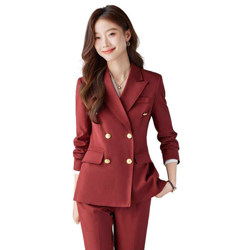 Autumn Winter Caramel Suit for Women Professional Goddess Temperament for Annual Meeting Host Formal Hotel Overalls