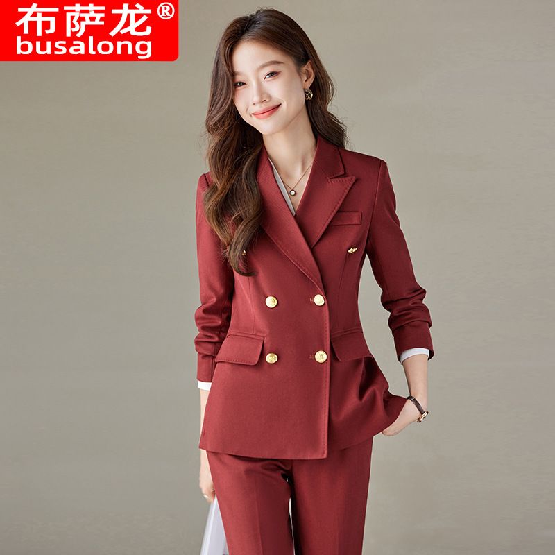Autumn Winter Caramel Suit for Women Professional Goddess Temperament for Annual Meeting Host Formal Hotel Overalls