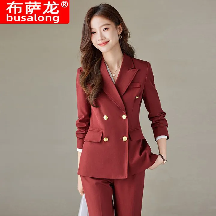 Autumn Winter Caramel Suit for Women Professional Goddess Temperament for Annual Meeting Host Formal Hotel Overalls