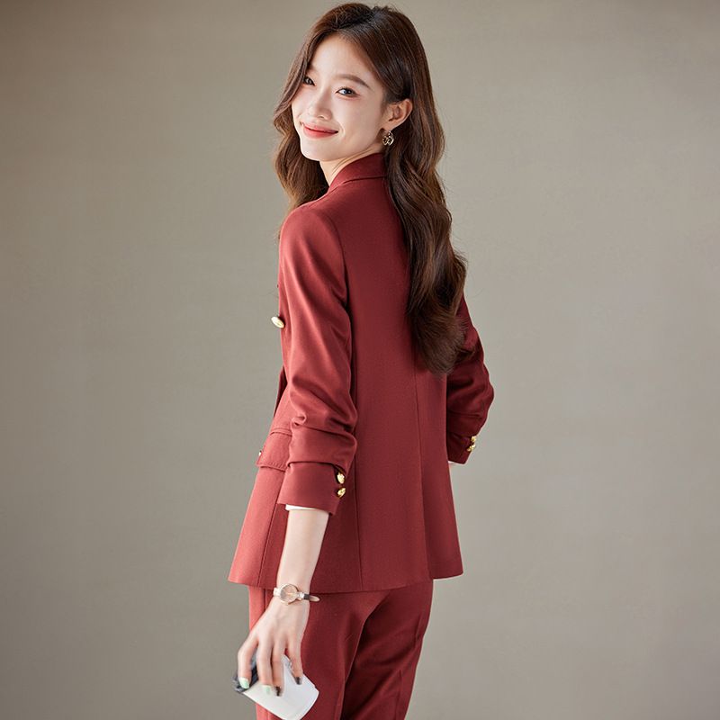 Autumn Winter Caramel Suit for Women Professional Goddess Temperament for Annual Meeting Host Formal Hotel Overalls