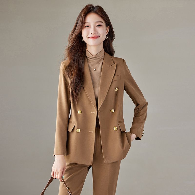 Autumn Winter Caramel Suit for Women Professional Goddess Temperament for Annual Meeting Host Formal Hotel Overalls