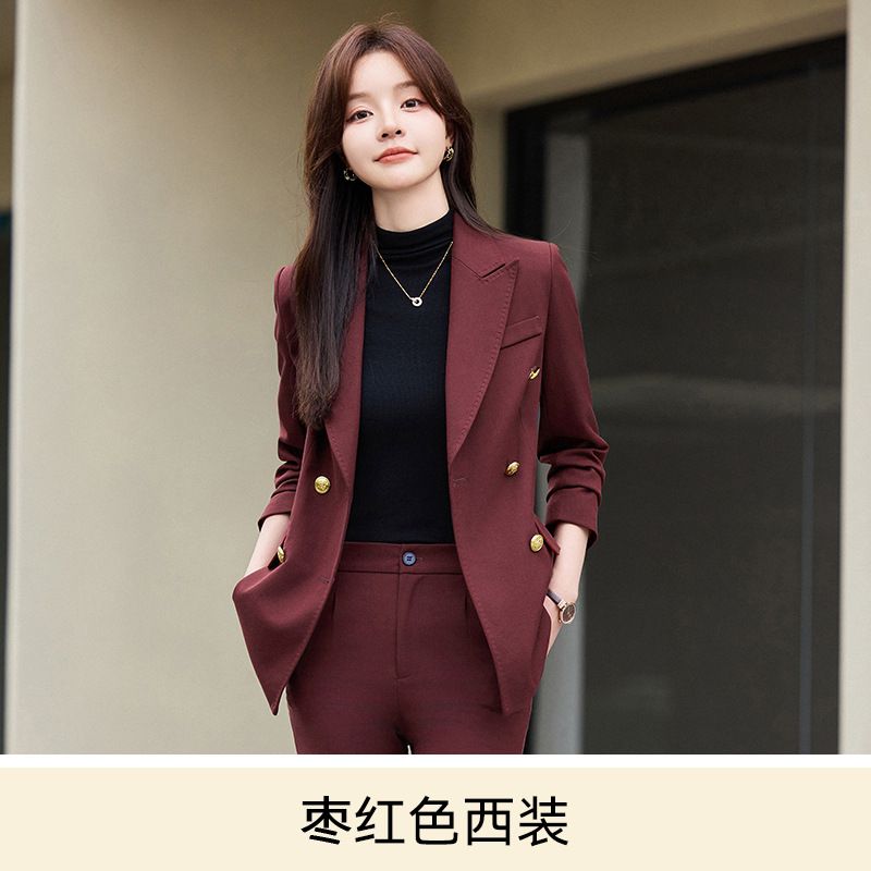 Autumn Winter Caramel Suit for Women Professional Goddess Temperament for Annual Meeting Host Formal Hotel Overalls