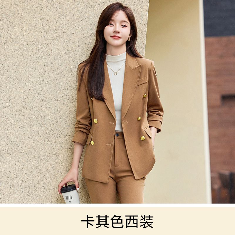 Autumn Winter Caramel Suit for Women Professional Goddess Temperament for Annual Meeting Host Formal Hotel Overalls