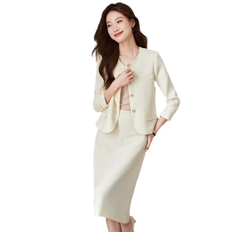 High quality new women's suit jacket half skirt two-piece set, fashionable business office party long sleeved jacket set