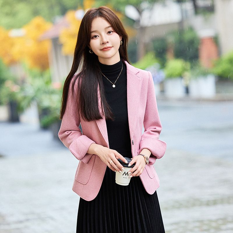 Autumn Winter New Pink Elegant Fashion Casual Small Suit Collar Coat Female Senior Sense Warm Blazer