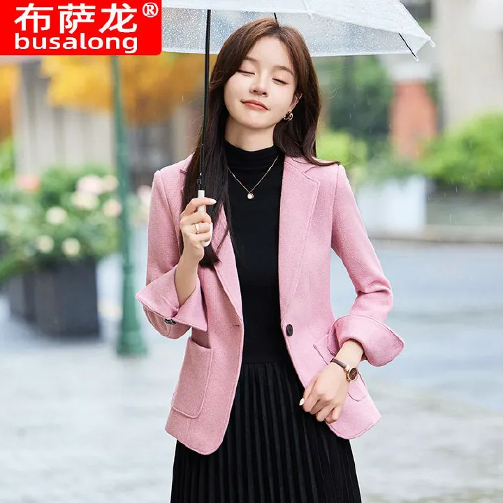 Autumn Winter New Pink Elegant Fashion Casual Small Suit Collar Coat Female Senior Sense Warm Blazer