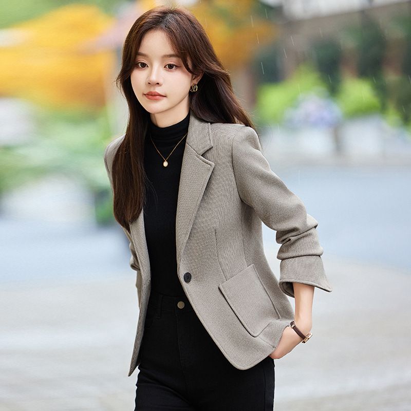 Autumn Winter New Pink Elegant Fashion Casual Small Suit Collar Coat Female Senior Sense Warm Blazer
