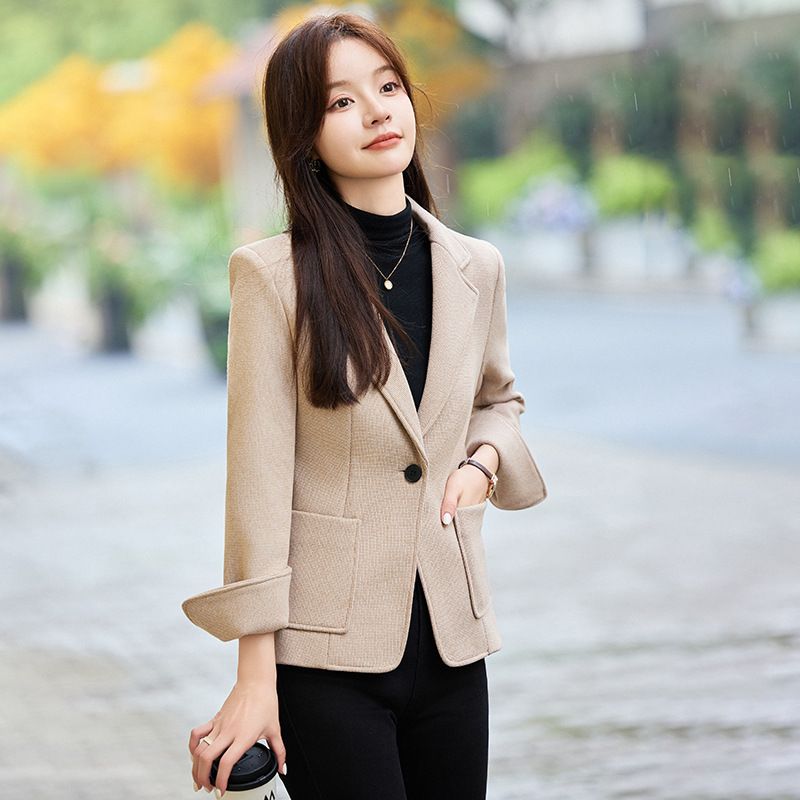 Autumn Winter New Pink Elegant Fashion Casual Small Suit Collar Coat Female Senior Sense Warm Blazer