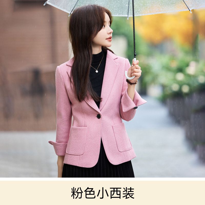 Autumn Winter New Pink Elegant Fashion Casual Small Suit Collar Coat Female Senior Sense Warm Blazer
