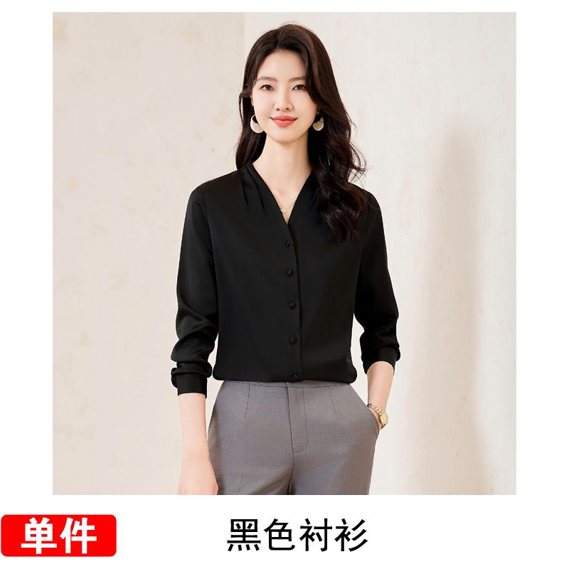 Wholesale High Quality Women's Full Sleeve Shirt Ladies Fashion V-neck Office Formal Blouse  Quality Chiffon Blouse