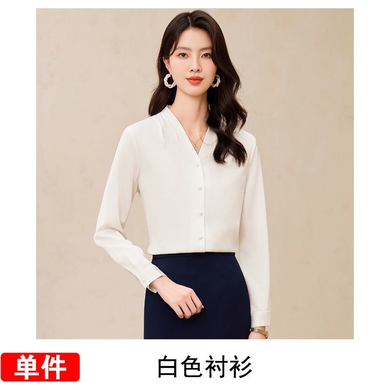 Wholesale High Quality Women's Full Sleeve Shirt Ladies Fashion V-neck Office Formal Blouse  Quality Chiffon Blouse