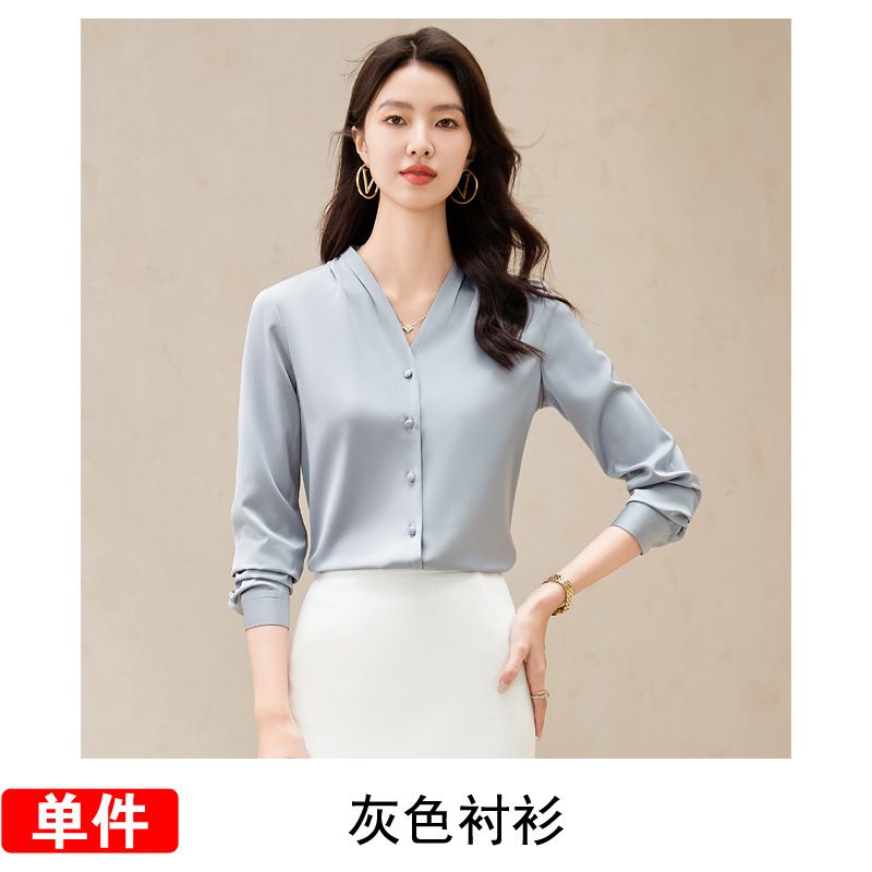 Wholesale High Quality Women's Full Sleeve Shirt Ladies Fashion V-neck Office Formal Blouse  Quality Chiffon Blouse
