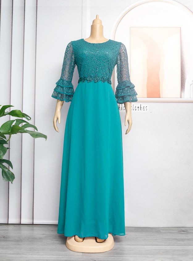 African Kaftan Women Elegant Lace Chiffon Evening Dress Summer Ladies Dress Plus Size Maxi Dress