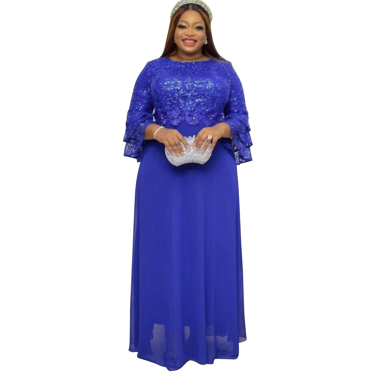 African Kaftan Women Elegant Lace Chiffon Evening Dress Summer Ladies Dress Plus Size Maxi Dress