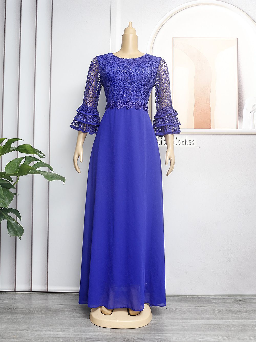 African Kaftan Women Elegant Lace Chiffon Evening Dress Summer Ladies Dress Plus Size Maxi Dress