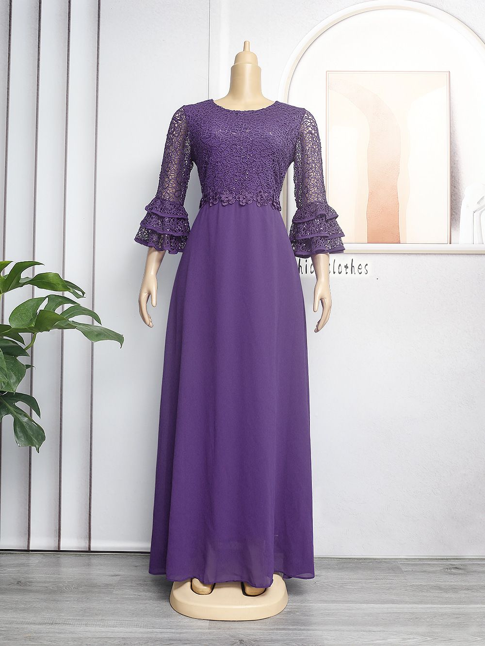 African Kaftan Women Elegant Lace Chiffon Evening Dress Summer Ladies Dress Plus Size Maxi Dress