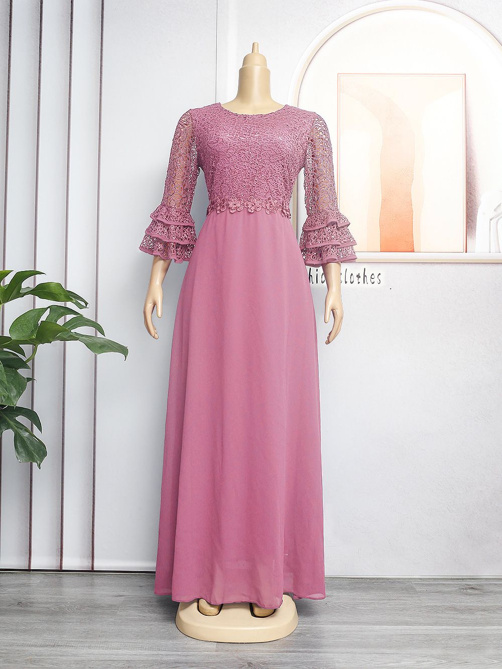 African Kaftan Women Elegant Lace Chiffon Evening Dress Summer Ladies Dress Plus Size Maxi Dress