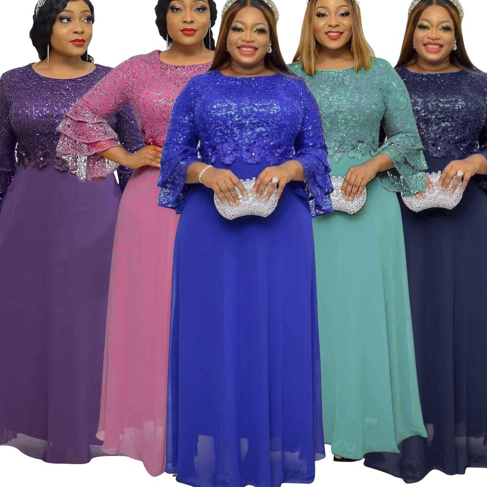 African Kaftan Women Elegant Lace Chiffon Evening Dress Summer Ladies Dress Plus Size Maxi Dress