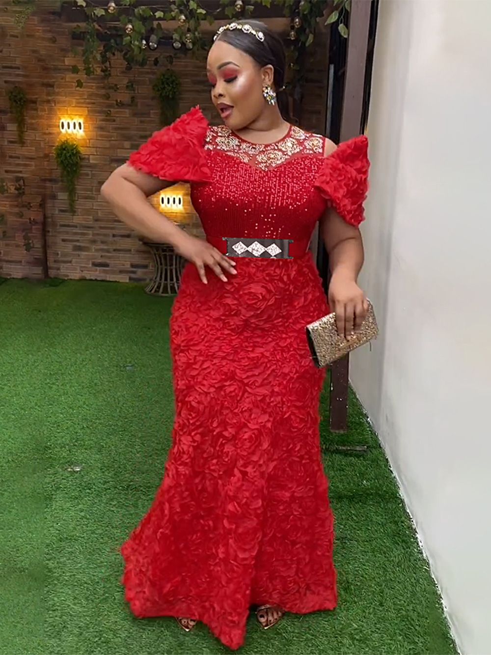 African Clothes Plus Size Evening Dresses for Women African Luxury Sequin Elegant Wedding Party Long Dress Ankara Clothing