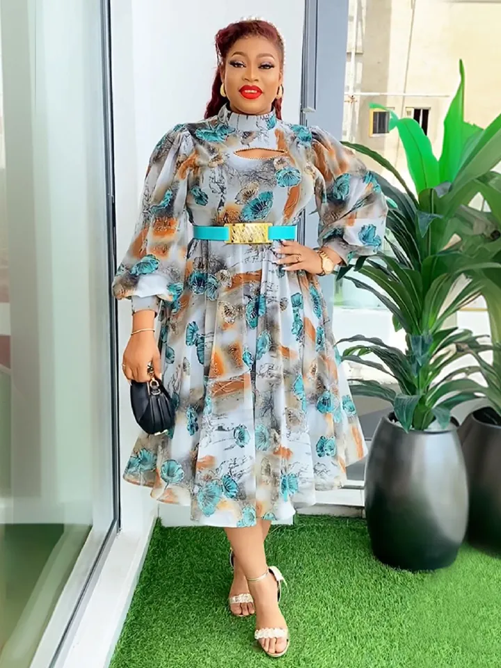 Modest Elegant Floral Long Sleeve Summer Party Banquet Short Dress With Belt For Women