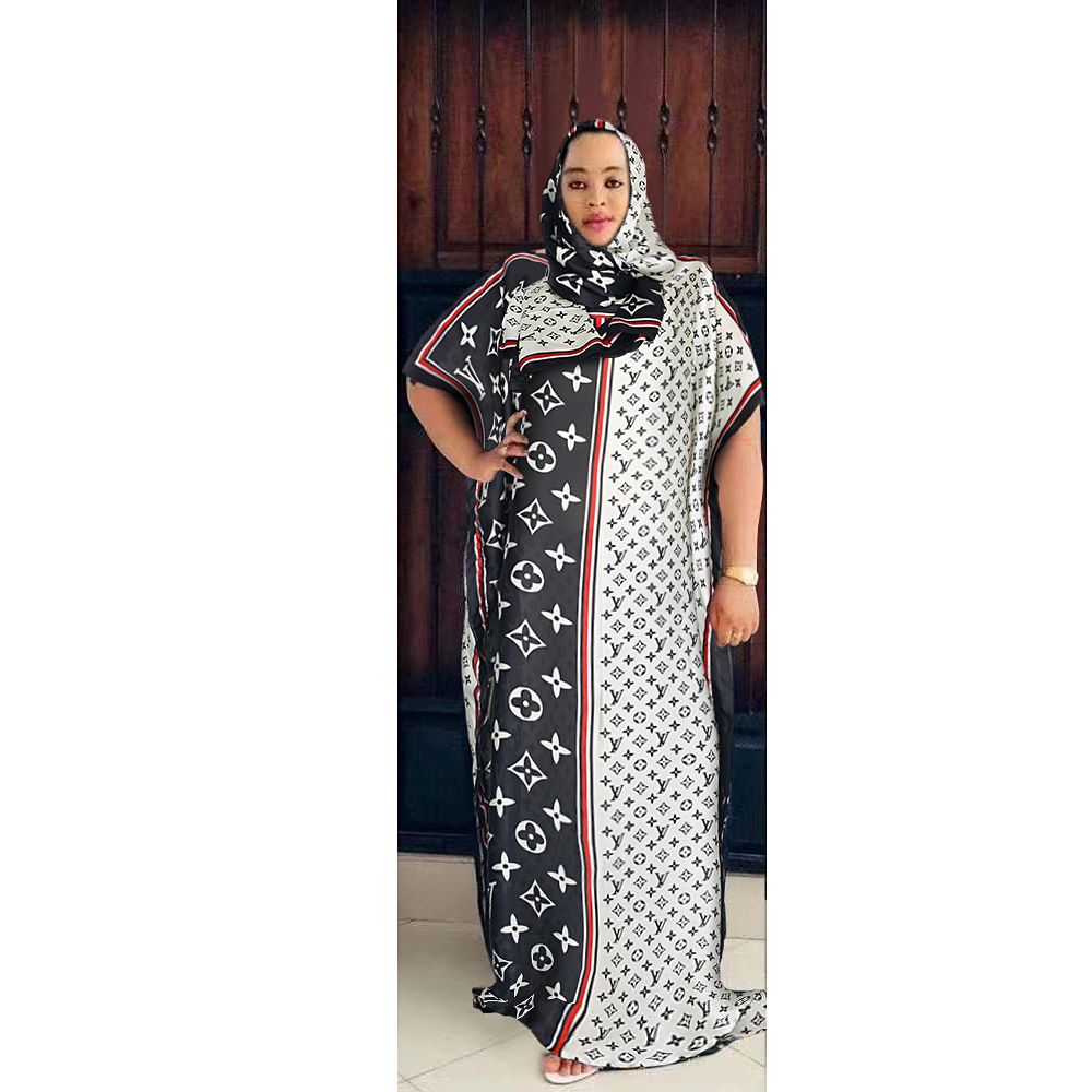 Print Casual Women Summer Long Maxi Dress Beachwear 100% Cotton Plus Size V- Neck Dresses For Women