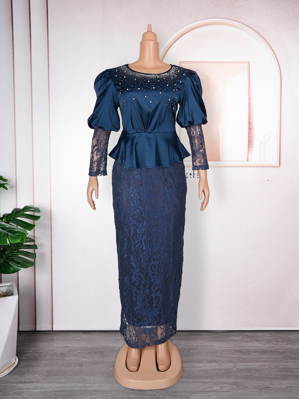 Ankara Dresses Dubai Luxury Dress for Women Evening Autumn Long Sleeve O-neck Plus Size Evening Gown Dresses Women Outfits