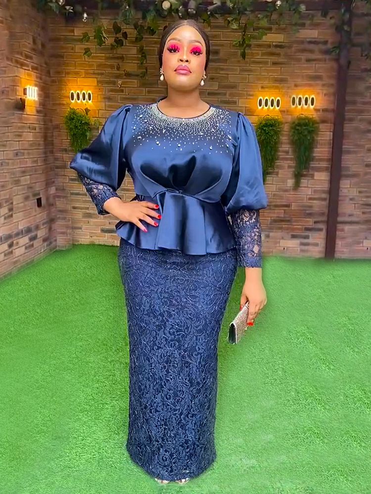 Ankara Dresses Dubai Luxury Dress for Women Evening Autumn Long Sleeve O-neck Plus Size Evening Gown Dresses Women Outfits