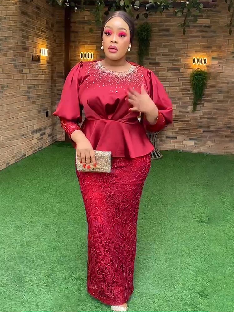 Ankara Dresses Dubai Luxury Dress for Women Evening Autumn Long Sleeve O-neck Plus Size Evening Gown Dresses Women Outfits