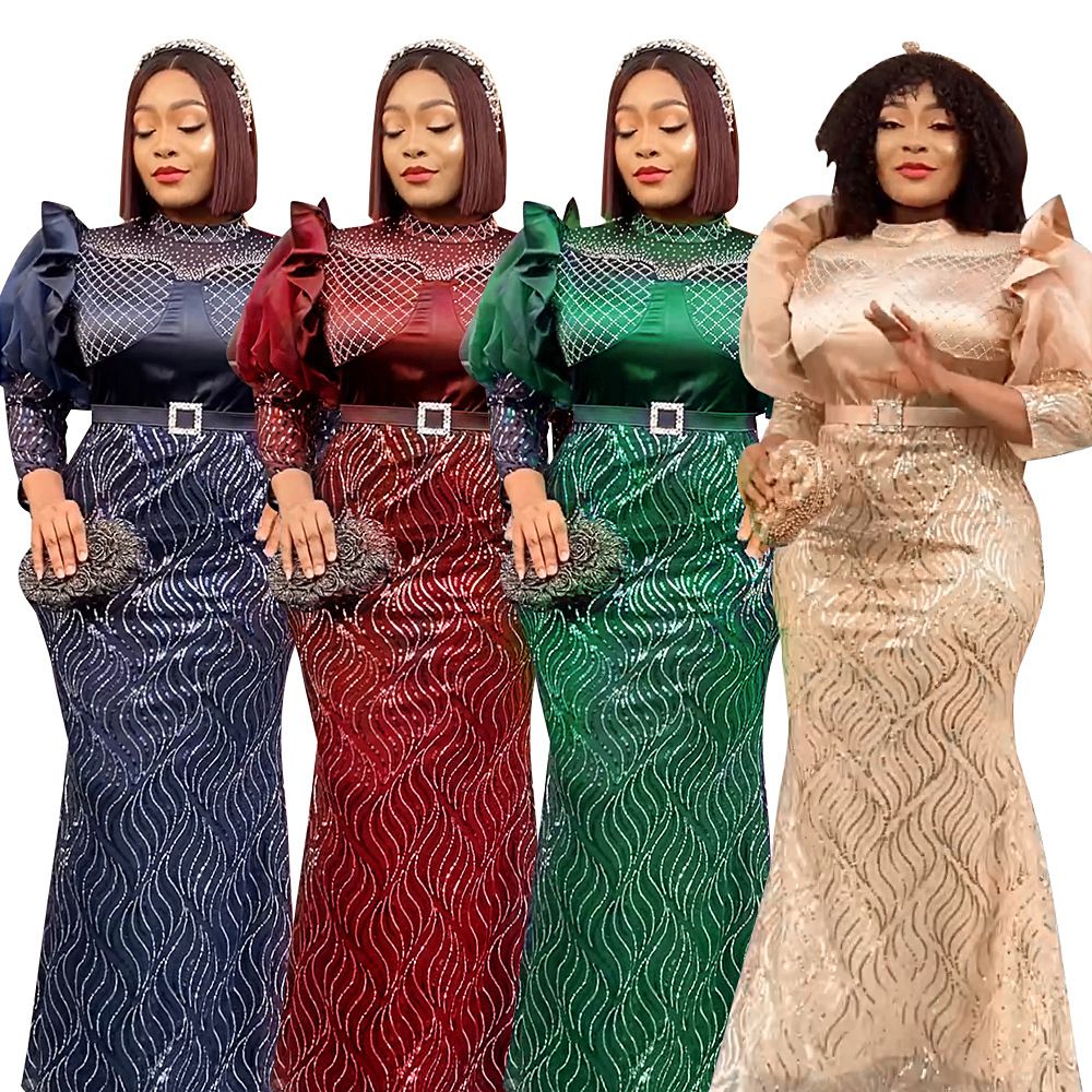 Plus Size African Dubai Luxury Sequin Evening Party Long Dresses for Women Ankara Turkey Outfits Gowns Africa Clothing