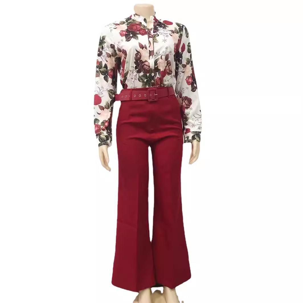 New Fashion Print Long Sleeve Shirt Sets with belt 3 Piece Women Summer Outfits Sets Three Piece Blouse Shorts Set