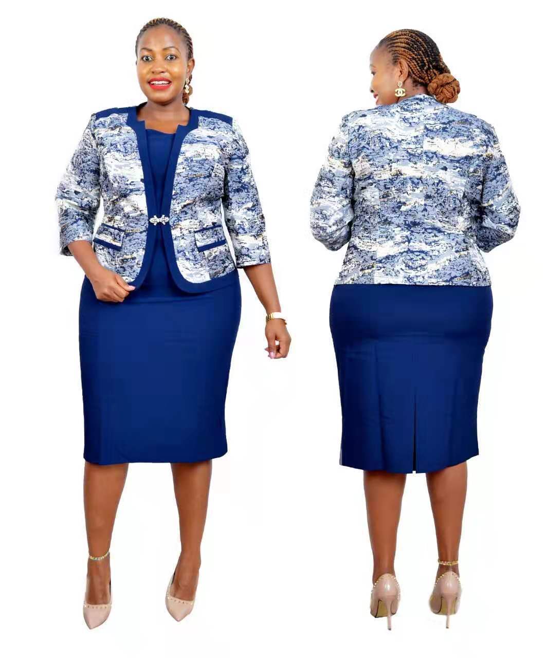 New African Clothes Printed Plus Size Dress Turkey Women Formal Office Dresses And Jacket 2 Piece plus size women's clothing