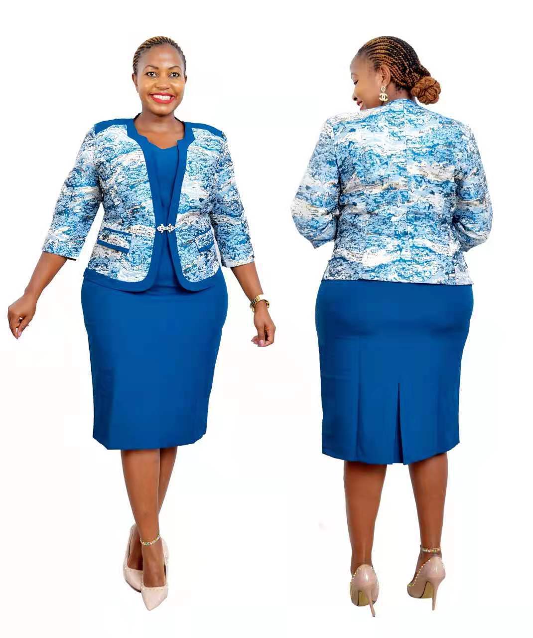New African Clothes Printed Plus Size Dress Turkey Women Formal Office Dresses And Jacket 2 Piece plus size women's clothing