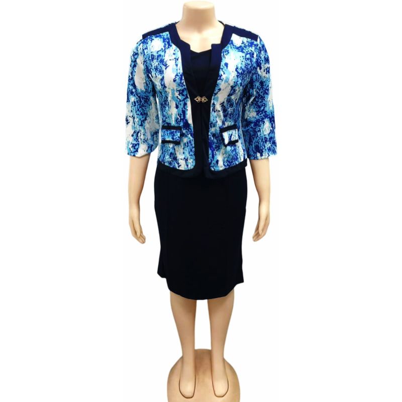 New African Clothes Printed Plus Size Dress Turkey Women Formal Office Dresses And Jacket 2 Piece plus size women's clothing