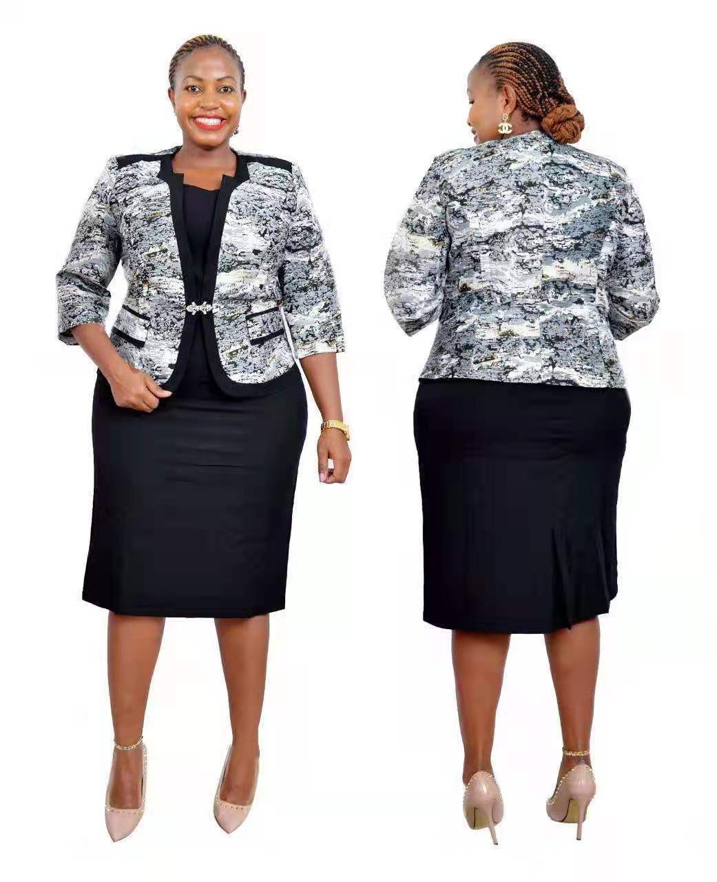 New African Clothes Printed Plus Size Dress Turkey Women Formal Office Dresses And Jacket 2 Piece plus size women's clothing