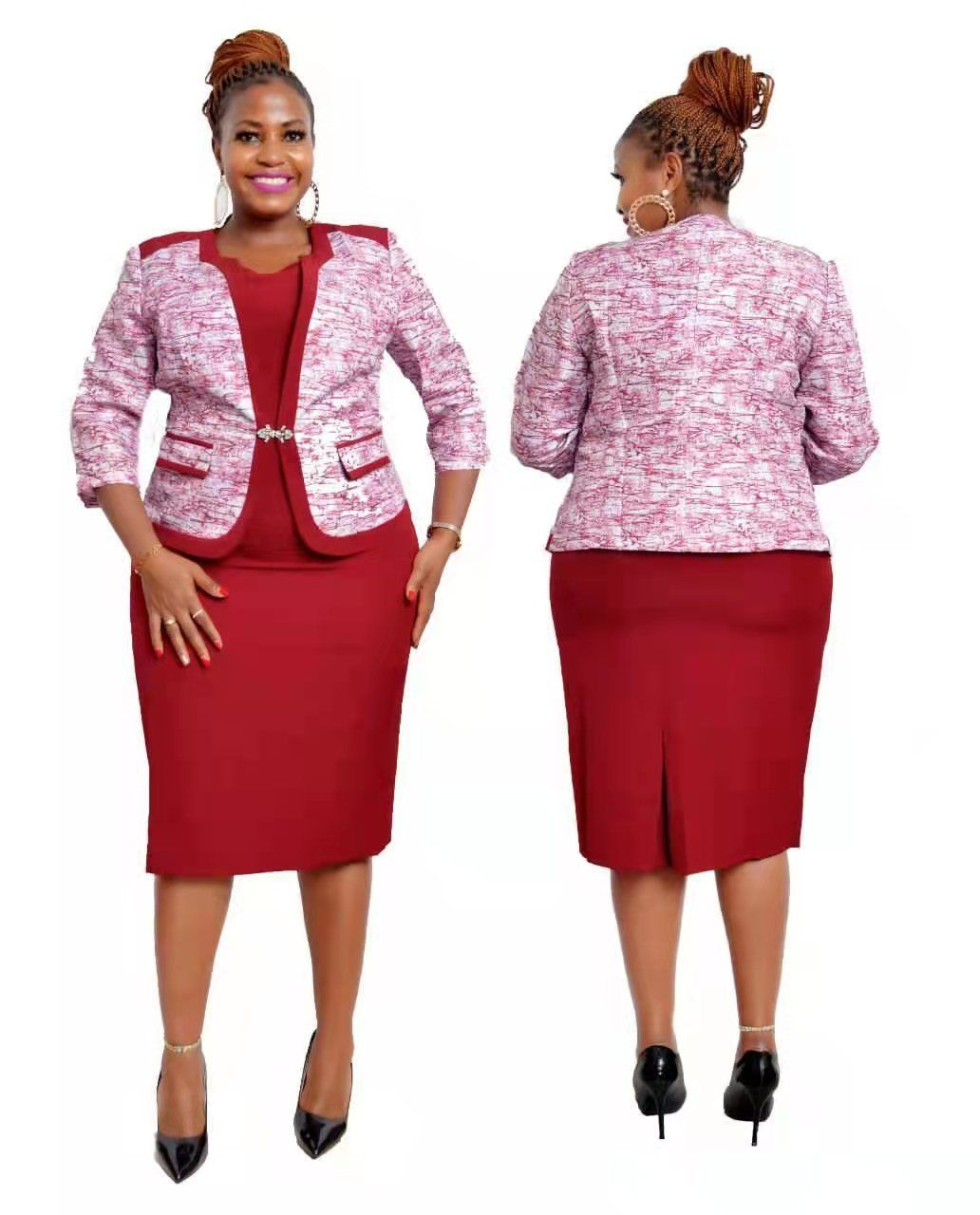 New African Clothes Printed Plus Size Dress Turkey Women Formal Office Dresses And Jacket 2 Piece plus size women's clothing
