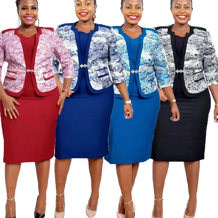 New African Clothes Printed Plus Size Dress Turkey Women Formal Office Dresses And Jacket 2 Piece plus size women's clothing