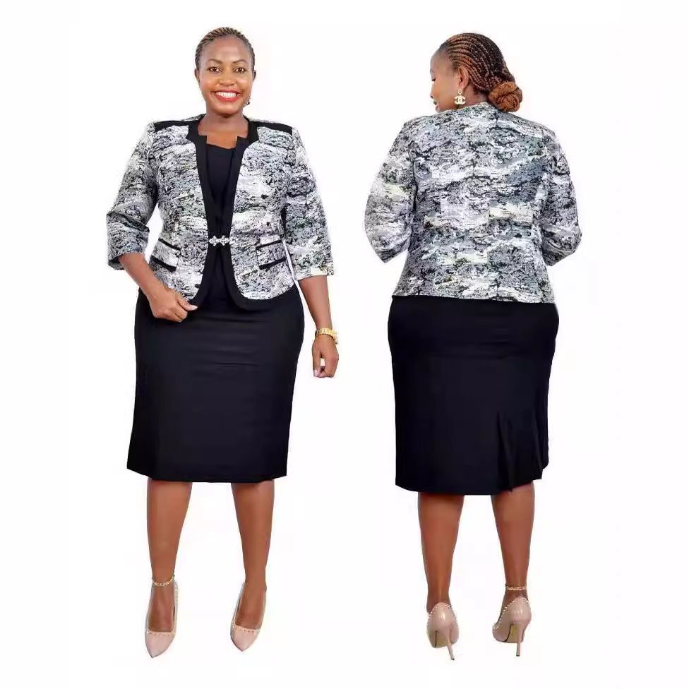 New African Clothes Printed Plus Size Dress Turkey Women Formal Office Dresses And Jacket 2 Piece plus size women's clothing