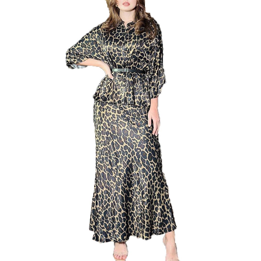 Abaya Muslim Women Islamic Evening Dresses For Girls UK Leopard Print Skirt And Long Sleeve Shirt Set Muslim Dress Trending