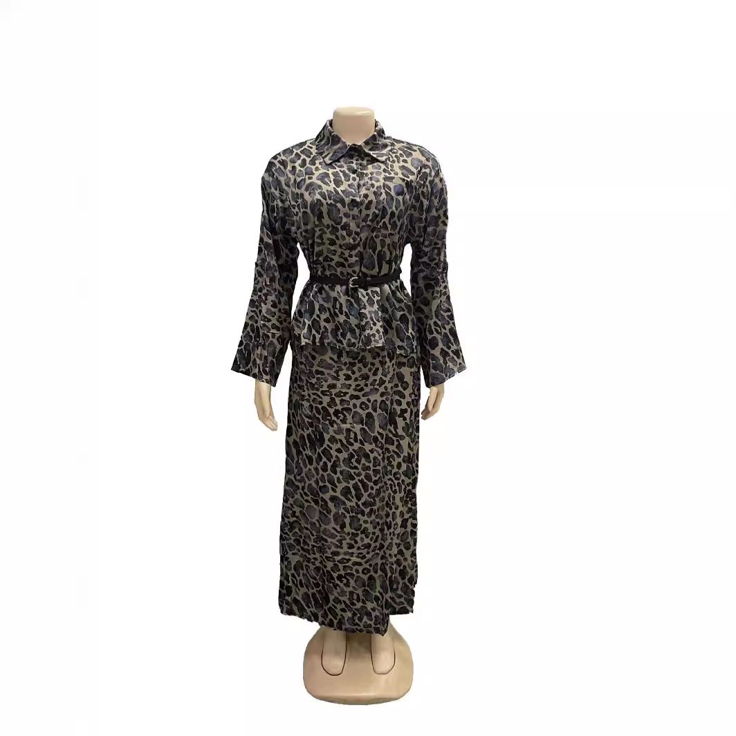 Abaya Muslim Women Islamic Evening Dresses For Girls UK Leopard Print Skirt And Long Sleeve Shirt Set Muslim Dress Trending