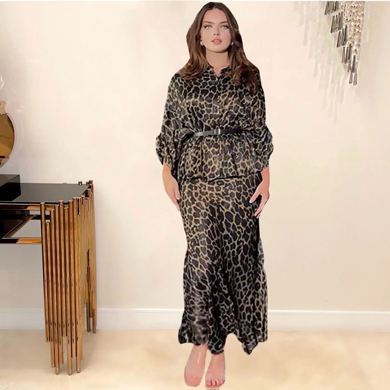 Abaya Muslim Women Islamic Evening Dresses For Girls UK Leopard Print Skirt And Long Sleeve Shirt Set Muslim Dress Trending