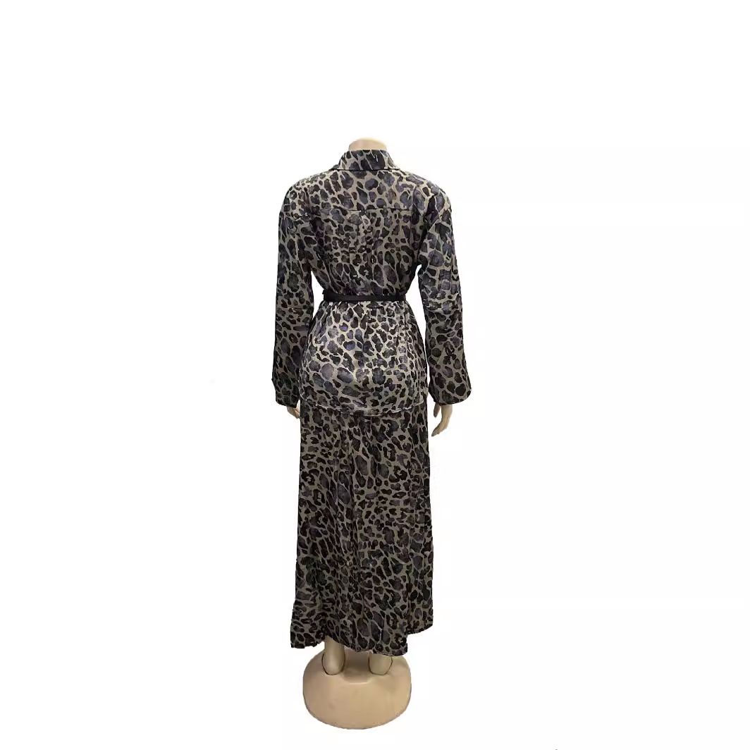 Abaya Muslim Women Islamic Evening Dresses For Girls UK Leopard Print Skirt And Long Sleeve Shirt Set Muslim Dress Trending