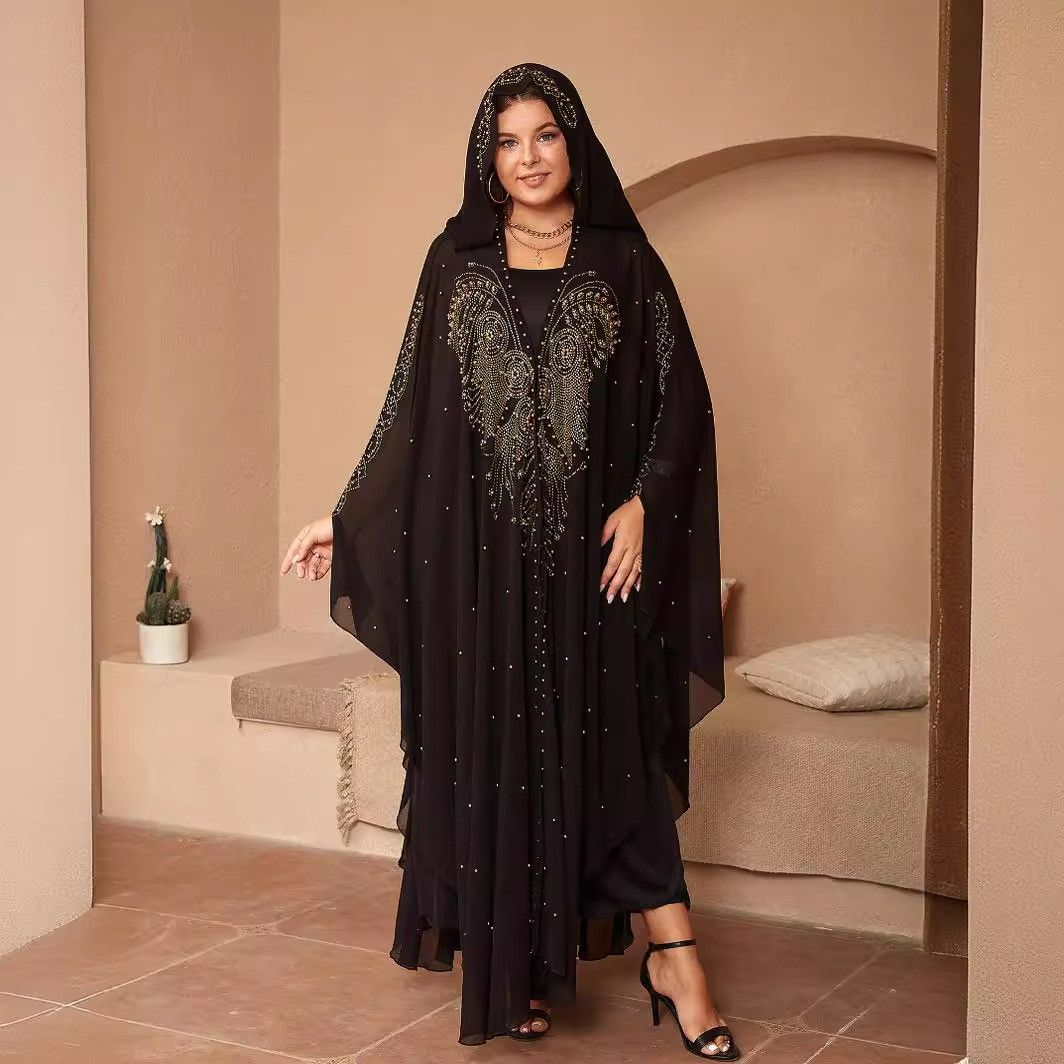 Wholesale Plus Size Women's Muslin Dresses Ladies Lace Loose Colorful Skirts Beaded Chiffon Dresses