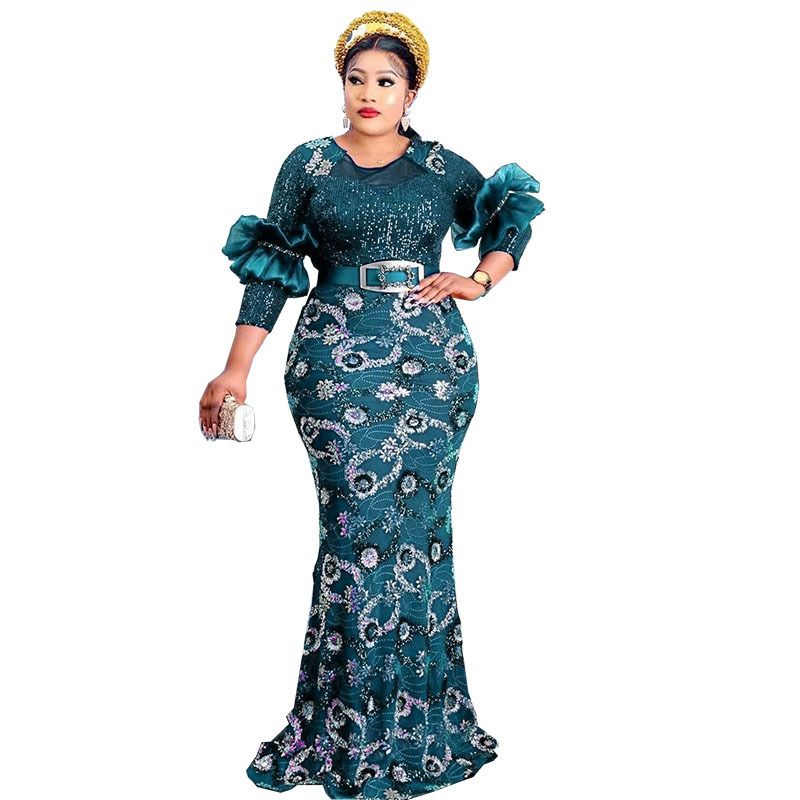 African Women Plus Size Evening Dresses Wedding Party Long Luxury Sequin Gown Bodycon Mermaid Dress Ankara Ladies Clothing