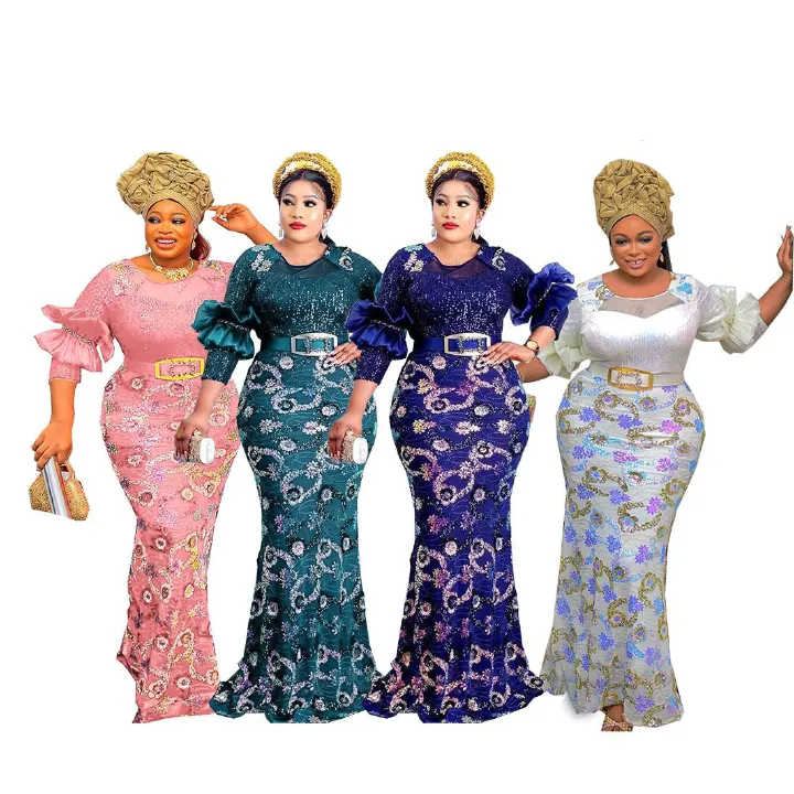 African Women Plus Size Evening Dresses Wedding Party Long Luxury Sequin Gown Bodycon Mermaid Dress Ankara Ladies Clothing