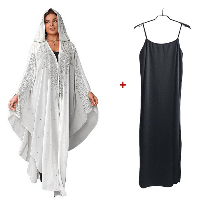 Muslim Solid Rhinestone Beaded Hooded Women's Cardigan Turkish Islamic Abaya Hot Rhinestone Beaded Bat Sleeve Robe