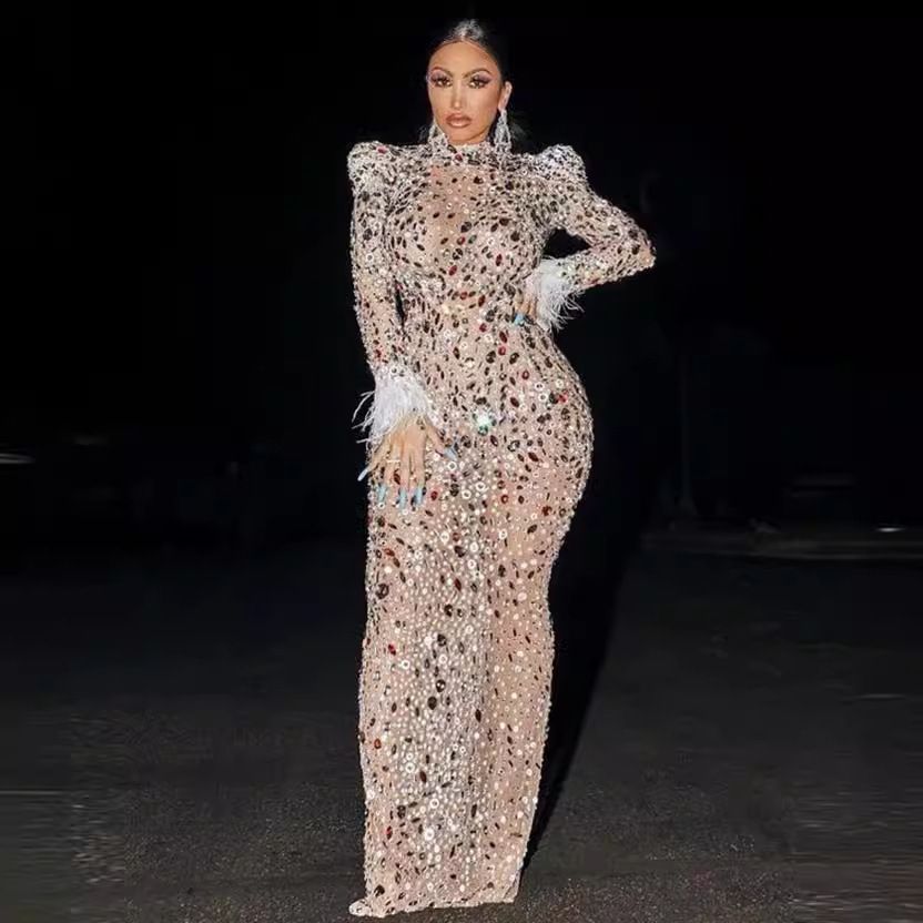 Designer Clothing Wholesale High Slit Sexy Club Dresses For Plus Size Women Diamond Sequins Formal Gowns Women Evening Dresses